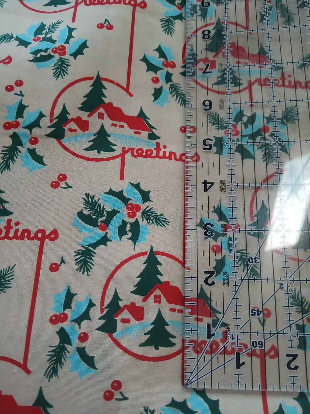 Retro style Christmas Greetings Fabric - 3 yards